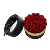 Maxbell Round Preserved Flower Gift Box with Clear Cover + 21pcs Red Rose Flowers