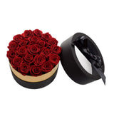 Maxbell Round Preserved Flower Gift Box with Clear Cover + 21pcs Red Rose Flowers