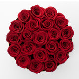 Maxbell Round Preserved Flower Gift Box with Clear Cover + 21pcs Red Rose Flowers