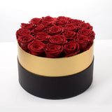 Maxbell Round Preserved Flower Gift Box with Clear Cover + 21pcs Red Rose Flowers