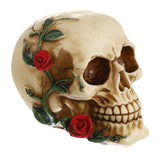 Maxbell Animated Halloween Display Resin White Skull with Red Rose & Green Leaves