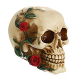 Maxbell Animated Halloween Display Resin White Skull with Red Rose & Green Leaves