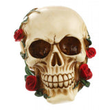 Maxbell Animated Halloween Display Resin White Skull with Red Rose & Green Leaves