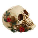 Maxbell Animated Halloween Display Resin White Skull with Red Rose & Green Leaves