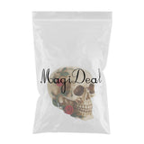 Maxbell Animated Halloween Display Resin White Skull with Red Rose & Green Leaves
