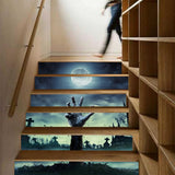 Maxbell 6pcs 3D Stairway Decals Halloween Moon One Hand Riser Stickers Stair Decals