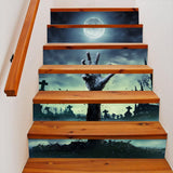 Maxbell 6pcs 3D Stairway Decals Halloween Moon One Hand Riser Stickers Stair Decals