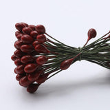 Maxbell 200pcs Artificial Double Head Berries DIY Craft Dark Red