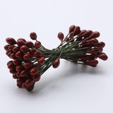 Maxbell 200pcs Artificial Double Head Berries DIY Craft Dark Red