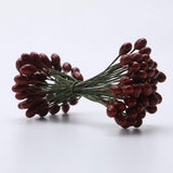 Maxbell 200pcs Artificial Double Head Berries DIY Craft Dark Red