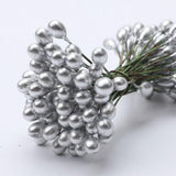 Maxbell 200pcs Artificial Double Head Berries DIY Craft Silver Golden