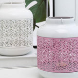 Maxbell Iron Pink Hollow-out Flower Candle Holder Aromatherapy Decor with Handle