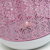 Maxbell Iron Pink Hollow-out Flower Candle Holder Aromatherapy Decor with Handle