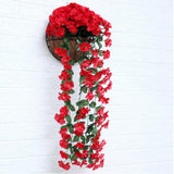 Maxbell Artificial Silk Rose Flower Ivy Vine Hanging Garland Party Home Decor Red