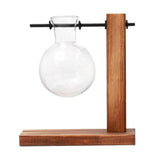 Maxbell Maxbell Desktop Clear Glass Planter Bulb Vase with Retro Solid Wooden Stand Style1