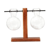 Maxbell Maxbell Desktop Clear Glass Planter Bulb Vase with Retro Solid Wooden Stand Style2