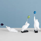 Maxbell 2x Resin Balloon Polar Bears Figurines Ornament Sculptures Gifts
