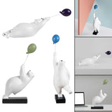 Maxbell 2x Resin Balloon Polar Bears Figurines Ornament Sculptures Gifts