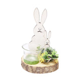 Maxbell Nordic Style Easter Bunny Candle Holder Cute Wood Rabbit Glass Cup Decor A