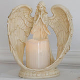 Maxbell Maxbell Resin Angel Statue Figurines LED Tealight Candle Holder Memorial 16x14cm