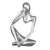 Resin Thinker Sculpture Figurine Statue for Tabletop Bookcase Silver Left