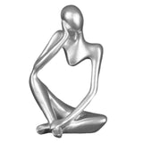 Resin Thinker Sculpture Figurine Statue for Tabletop Bookcase Silver Left