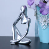 Resin Thinker Sculpture Figurine Statue for Tabletop Bookcase Silver Left