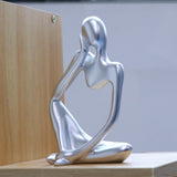 Resin Thinker Sculpture Figurine Statue for Tabletop Bookcase Silver Left