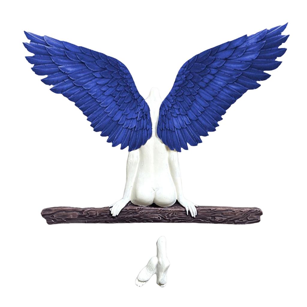 Maxbell Maxbell Modern Angel Sculpture Wall Decoration Angel Wing Statue Decor Blue 30cm