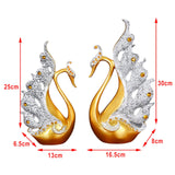 2pcs Swan Couple Statue Figurines Resin Ornaments Home Decor Golden White