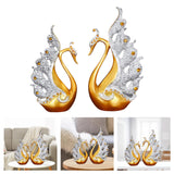 2pcs Swan Couple Statue Figurines Resin Ornaments Home Decor Golden White