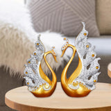 2pcs Swan Couple Statue Figurines Resin Ornaments Home Decor Golden White