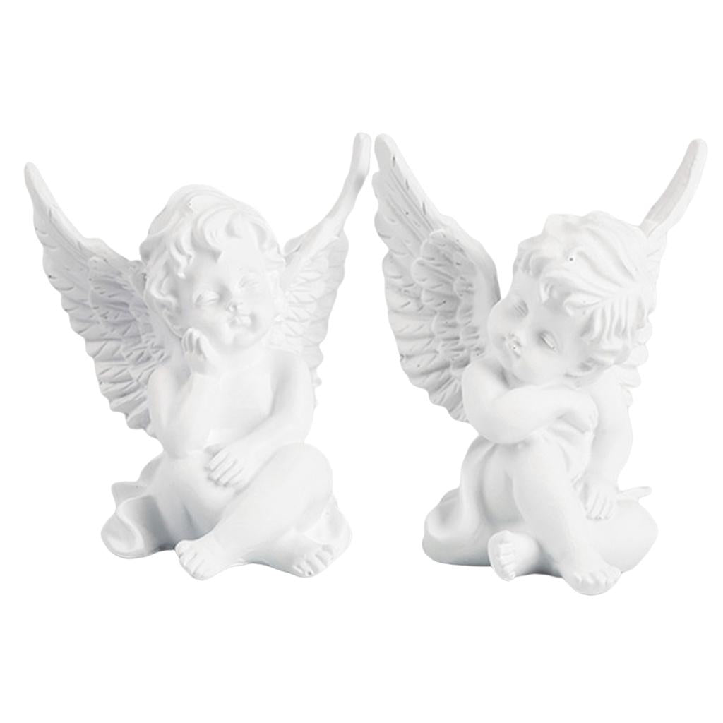 Maxbell Maxbell 2pcs Cupid Angel Statue Tabletop Cherub Home Decor Garden Ornament White