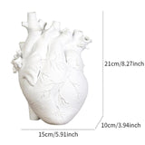 Anatomical Heart Vase Resin Statue Flower Pot Ornament White 15x10.5x21CM