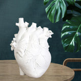 Anatomical Heart Vase Resin Statue Flower Pot Ornament White 15x10.5x21CM