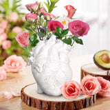 Anatomical Heart Vase Resin Statue Flower Pot Ornament White 13x9x17CM