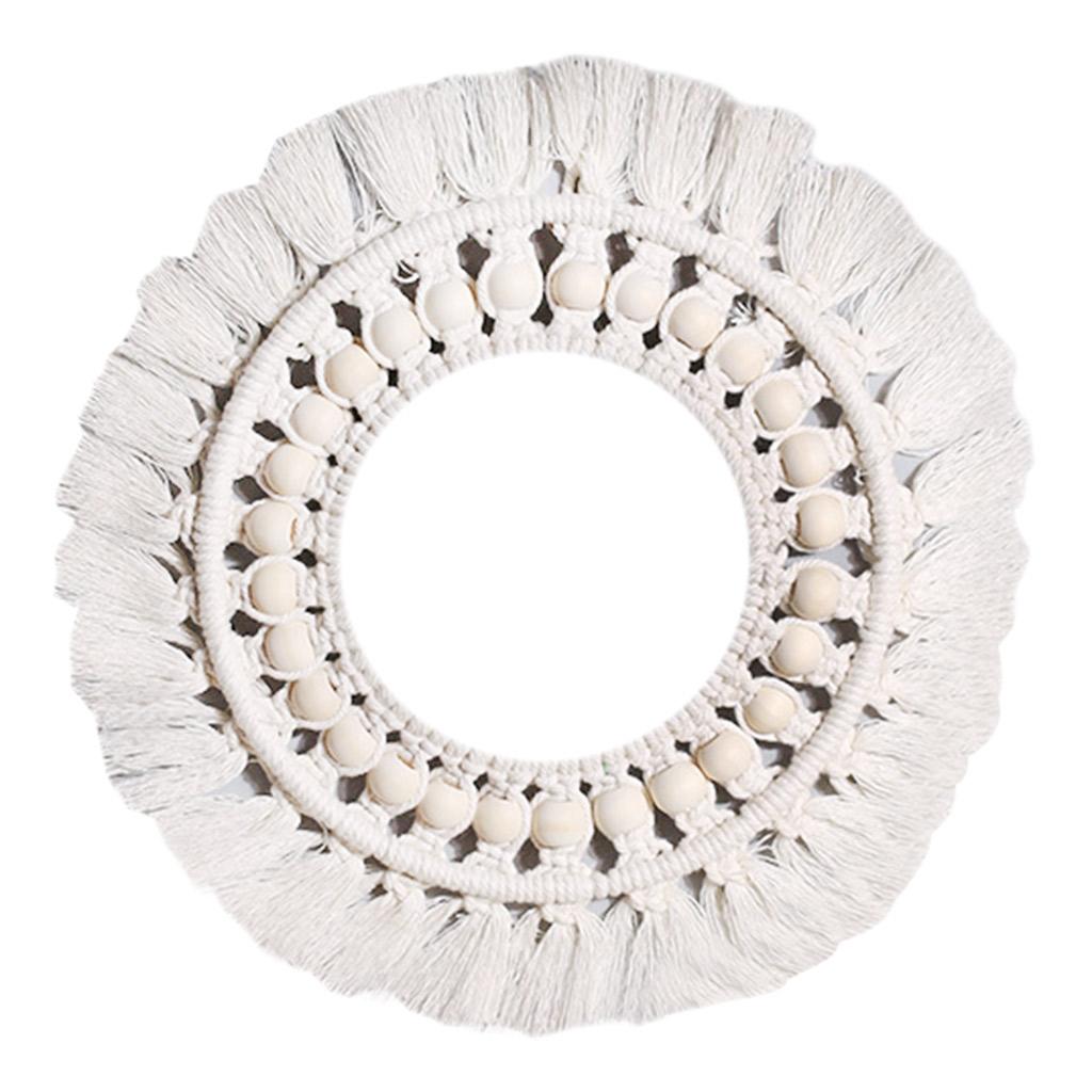 Maxbell Maxbell Round Macrame Wall Mirror Hanging Home Living Room Bedroom Hallway Beads