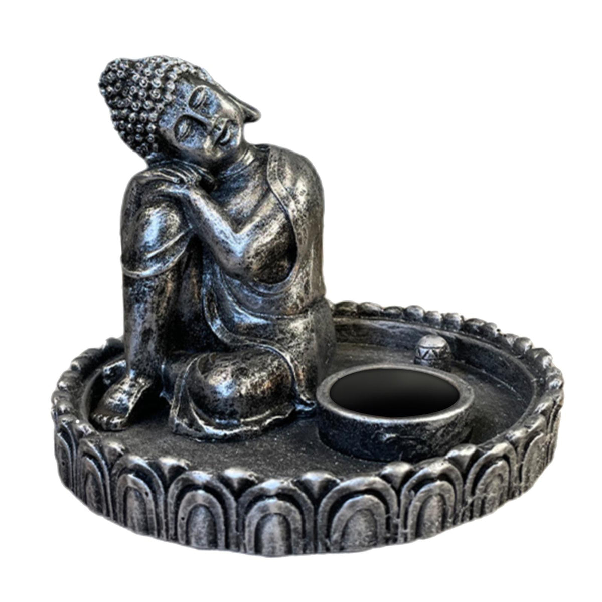 Maxbell Maxbell Buddha Statue Candle Holder Home Bedroom Zen Meditation Decor Silver