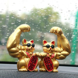 Maxbell Set of 2 Muscle Arm Lucky Cat Sculpture Home Office Table Decoration Gift