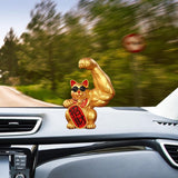 Maxbell Set of 2 Muscle Arm Lucky Cat Sculpture Home Office Table Decoration Gift
