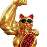Maxbell Set of 2 Muscle Arm Lucky Cat Sculpture Home Office Table Decoration Gift