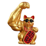 Maxbell Set of 2 Muscle Arm Lucky Cat Sculpture Home Office Table Decoration Gift