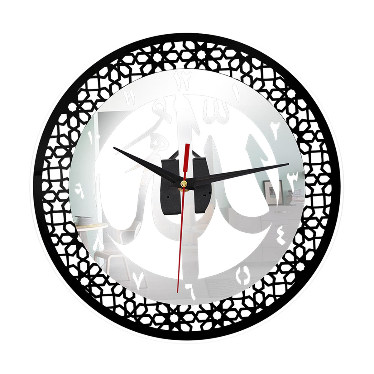 Maxbell Maxbell Islamic Muslim Silent Wall Clock Living Room  Decorations Silver on Black