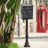 Post Letter Box Mailbox Retro Style Iron for Front Porch Apartment Black