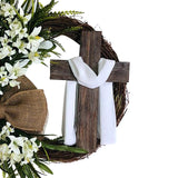 Maxbell 2x Round Easter Door Wreath with Cross with Burlap Home Front Door Decor