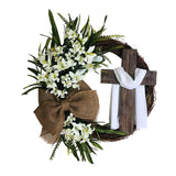 Maxbell 2x Round Easter Door Wreath with Cross with Burlap Home Front Door Decor