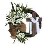 Maxbell 2x Round Easter Door Wreath with Cross with Burlap Home Front Door Decor