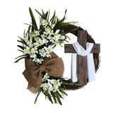 Maxbell 2x Round Easter Door Wreath with Cross with Burlap Home Front Door Decor