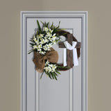 Maxbell 2x Round Easter Door Wreath with Cross with Burlap Home Front Door Decor