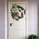 Maxbell 2x Round Easter Door Wreath with Cross with Burlap Home Front Door Decor